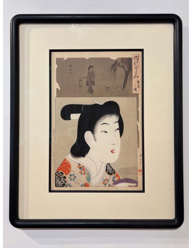 Estampe Japonaise Encadrée de Chikanobu | Portrait de Femme - Ere Kanbun soldes