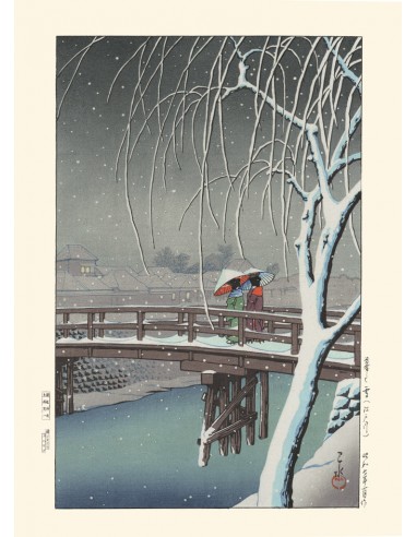 Soir de neige à Edogawa de Hasui Kawase | Reproduction Fine Art en ligne des produits 