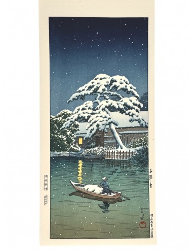 Estampe japonaise de Hasui Kawase | Funabori sous la neige paiement sécurisé