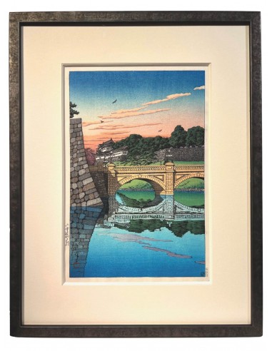 Estampe Japonaise Encadrée de Hasui Kawase | Le Pont Niju au lever du jour pas cher chine