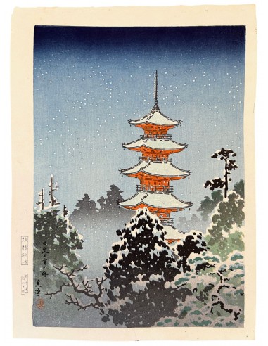 Estampe Japonaise de Koitsu Tsuchiya | Pagode de Nikko sous la neige vente chaude votre 