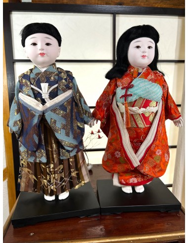 Poupées Japonaises Traditionnelles Ichimatsu | Couple en Kimono traditionnel en soie destockage