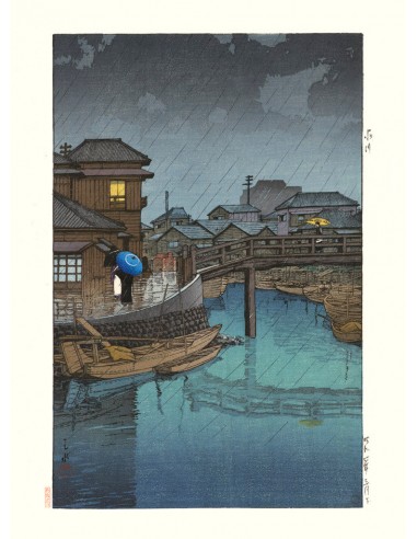 Pont sous la pluie à Ryoshimachi, Shinagawa de Hasui Kawase | Reproduction Fine Art Comparez plus de prix