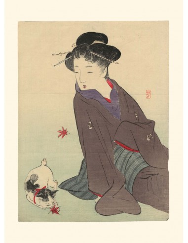 Beauté et son Chat de Takeuchi Keishu | Reproduction Fine Art une grave pollution 