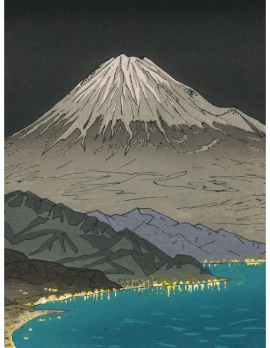 Estampe Japonaise de Okada Koichi | Mont Fuji vu de Nihondaira la nuit les ctes