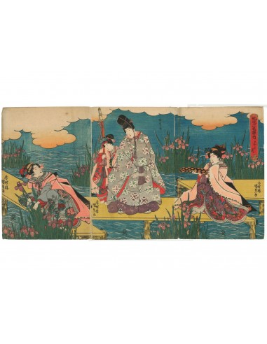 Estampe Japonaise de Kunisada | Narihira sur un ponton aux iris Comment ça marche