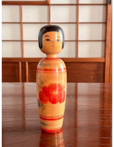 Kokeshi Traditionnelle de Toshiyuki Kojima | Fleur de pivoine Les magasins à Paris