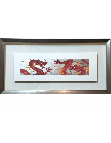 Estampe Japonaise Encadrée de Namiki Hajime | Dragons Rouges Flamboyants pas cher chine