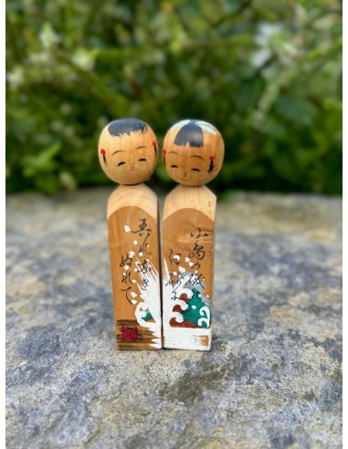 Couple de poupées Kokeshi Vintage |  Motif de Vague shop