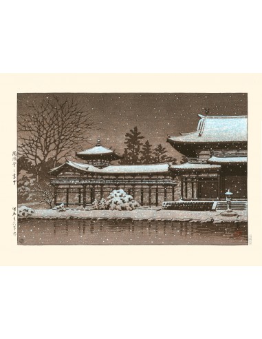 Neige sur le Phoenix Hall de Hasui Kawase | Reproduction Fine Art destockage