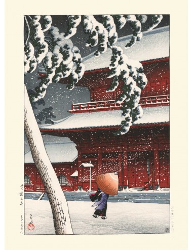 Tempête de neige sur le Temple Zojoji de Hasui Kawase | Reproduction Fine Art brillant des détails fins