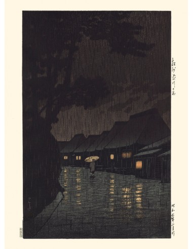 Nuit pluvieuse à Maekawa de Hasui Kawase | Reproduction Fine Art Economisez 