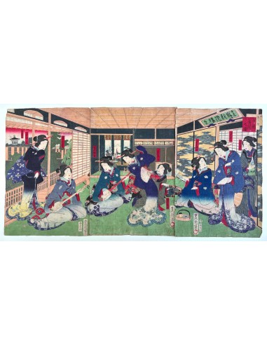 Estampe Japonaise de Kunisada | Musiciennes et danseuses chez Cornerstreet bien 