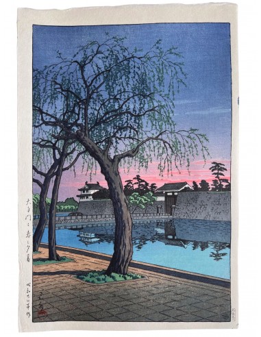 Estampe Japonaise de Hasui Kawase | Crépuscule de printemps sur le Palais Impérial de Tokyo des créatures d'habitude