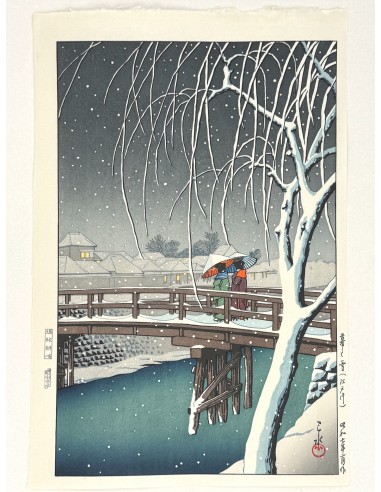 Estampe Japonaise de Hasui Kawase | Soir de Neige à Edogawa de la marque