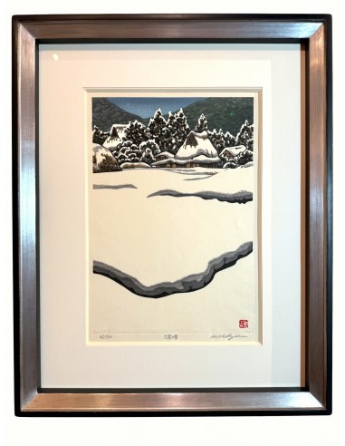 Estampe Japonaise Encadrée de Nishijima Katsuyuki | Neige à Ohara sur le site 